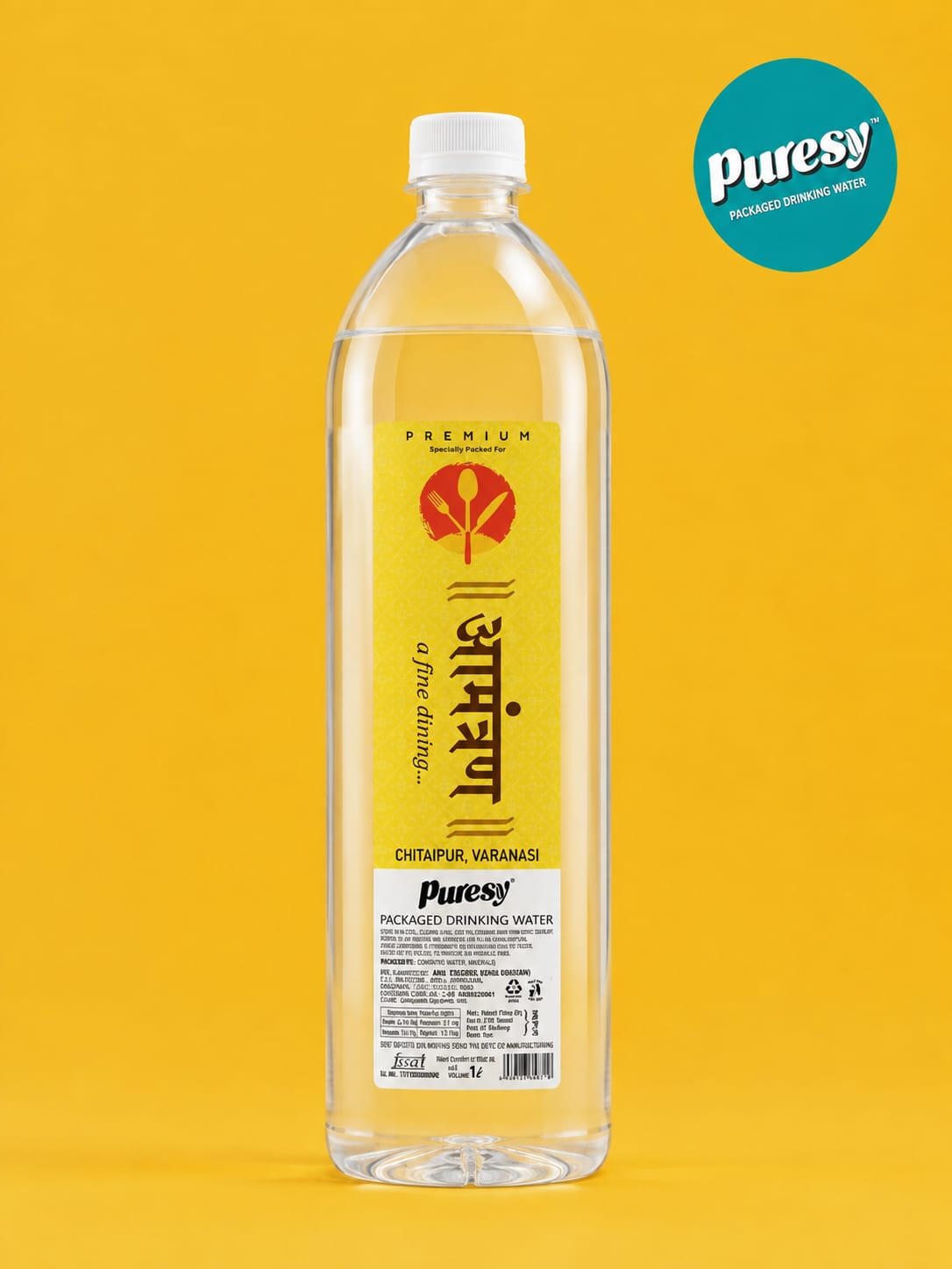 Puresy 1 litre bottle with आहार fine dining custom label